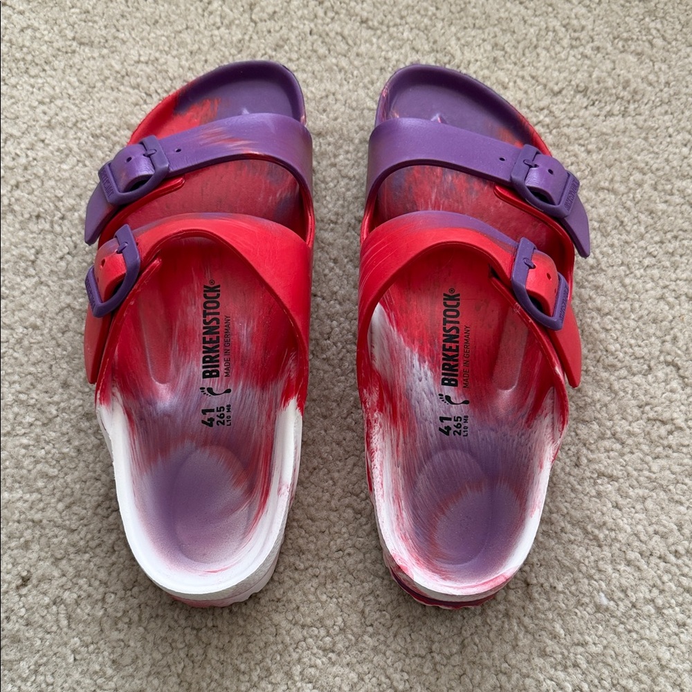 Birkenstock Red and Purple Sandals , women’s 10 , men’s 8.